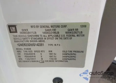 2009 Chevrolet Traverse Lt from USA, damaged, VIN 1GNER23D99S142281